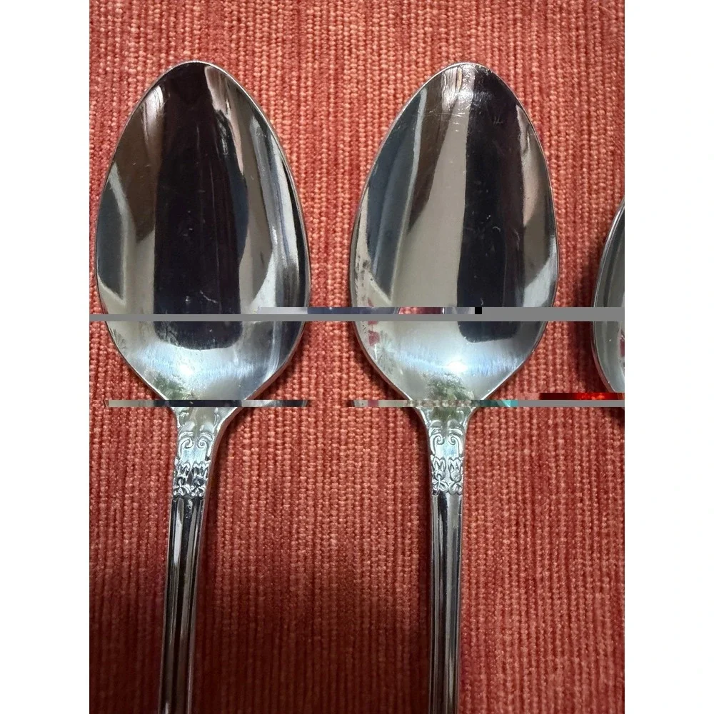 Vintage Japan Stainless Steel Teaspoons Ornate Floral Victorian Scroll Set‎ 6